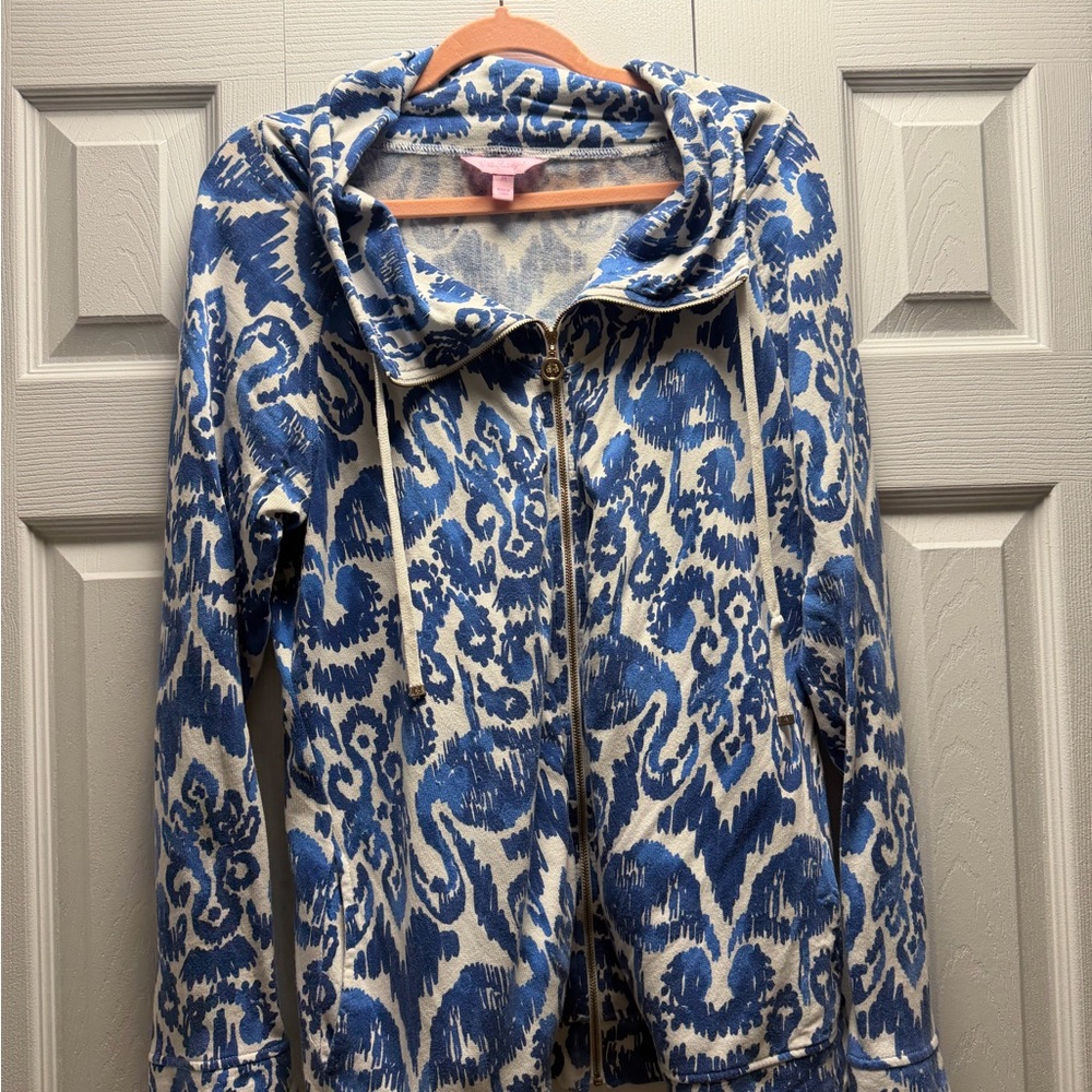 Lilly Pulitzer Angela Zip-Up Jacket in the Resort Navy Beach Bathers